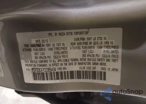 2012 Mazda Cx-9 Touring from USA, damaged, VIN JM3TB3CA7C0355434